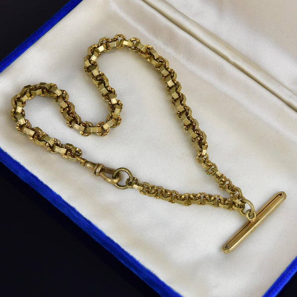 Antique Edwardian Gold Gilt Metal Watch Chain Necklace