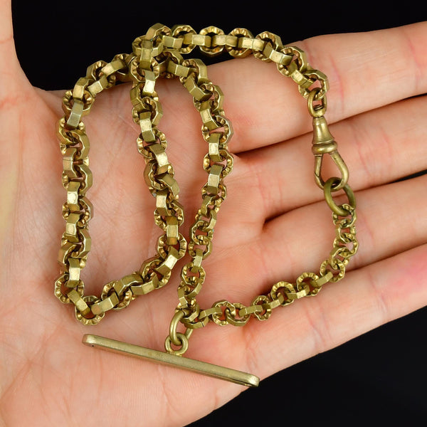 Antique Edwardian Gold Gilt Metal Watch Chain Necklace