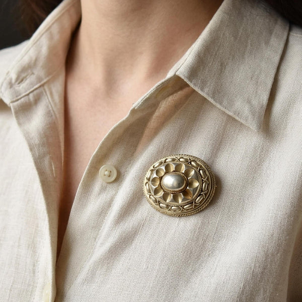 Antique Sterling Silver Victorian Rope Locket Brooch