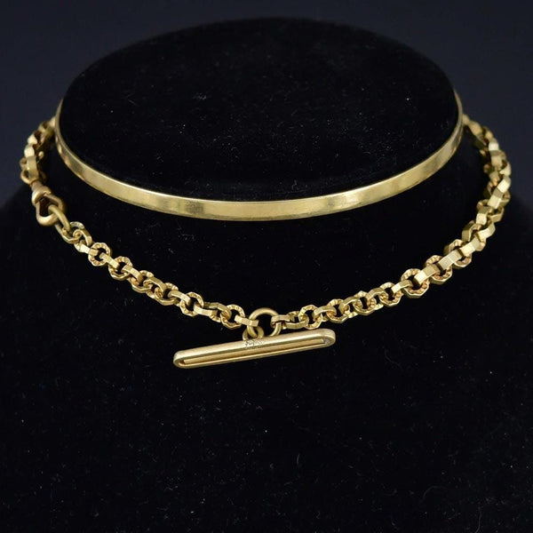 Antique Edwardian Gold Gilt Metal Watch Chain Necklace