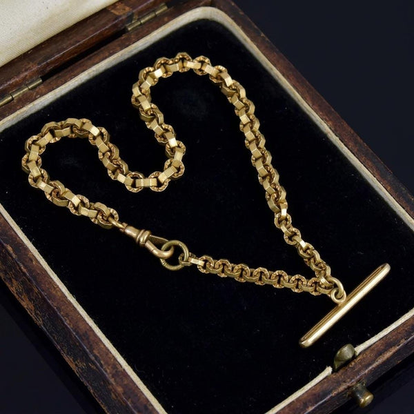 Antique Edwardian Gold Gilt Metal Watch Chain Necklace