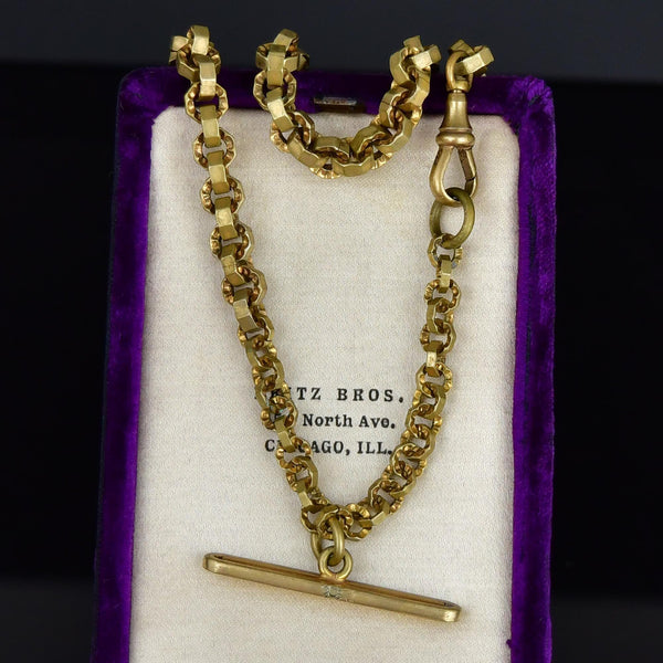 Antique Edwardian Gold Gilt Metal Watch Chain Necklace