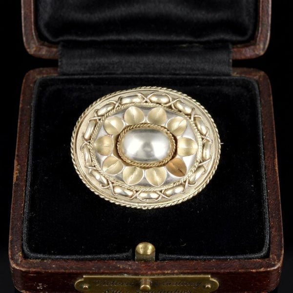 Antique Sterling Silver Victorian Rope Locket Brooch