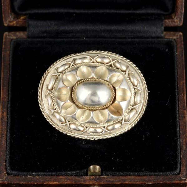 Antique Sterling Silver Victorian Rope Locket Brooch
