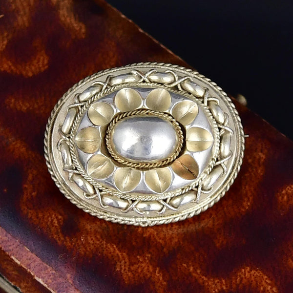 Antique Sterling Silver Victorian Rope Locket Brooch