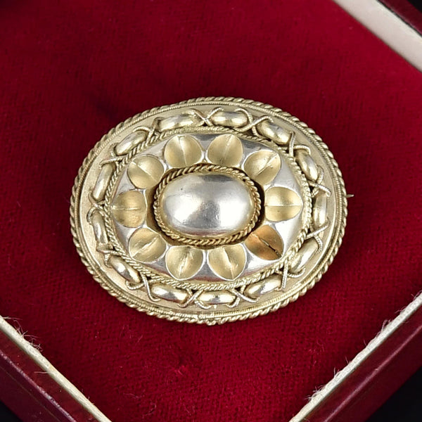 Antique Sterling Silver Victorian Rope Locket Brooch