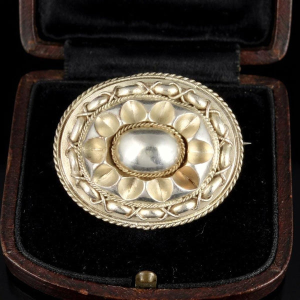 Antique Sterling Silver Victorian Rope Locket Brooch