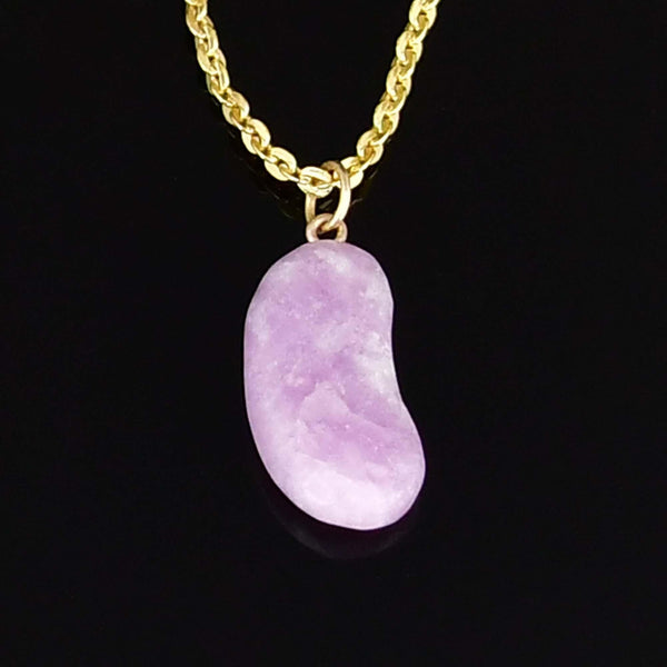 Vintage 9K Gold Lavender Jade Bean Necklace