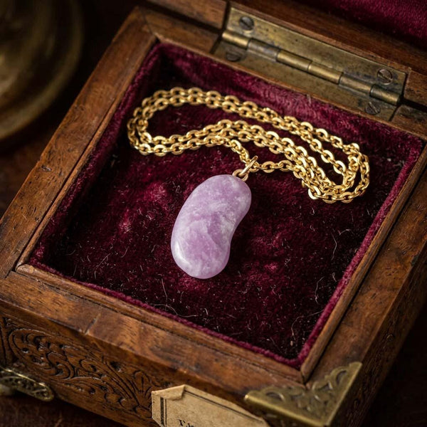 Vintage 9K Gold Lavender Jade Bean Necklace