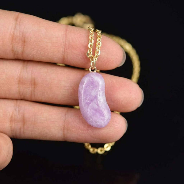 Vintage 9K Gold Lavender Jade Bean Necklace