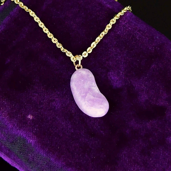Vintage 9K Gold Lavender Jade Bean Necklace