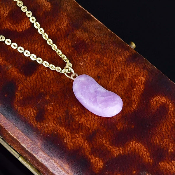 Vintage 9K Gold Lavender Jade Bean Necklace