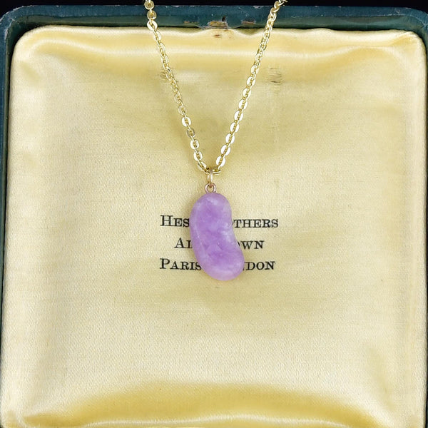 Vintage 9K Gold Lavender Jade Bean Necklace