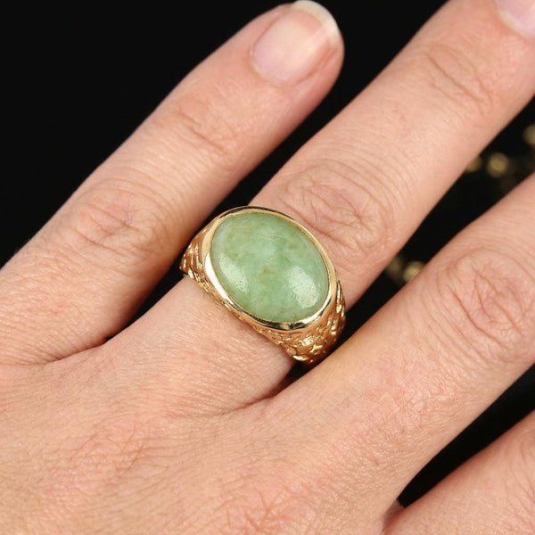Vintage 14K Gold Jadeite Jade Signet Ring