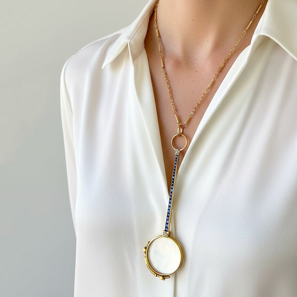 Antique Edwardian 18K Gold Sapphire Diamond Lorgnette Pendant - Boylerpf