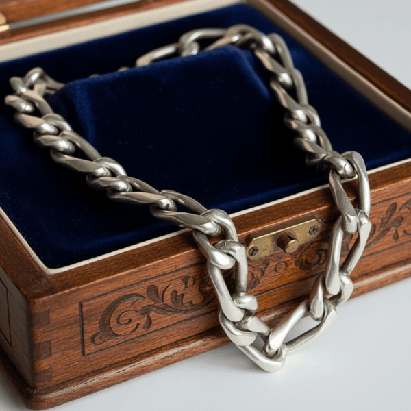 Heavy Sterling Silver Figaro Chain Necklace, 23” 184g Unisex