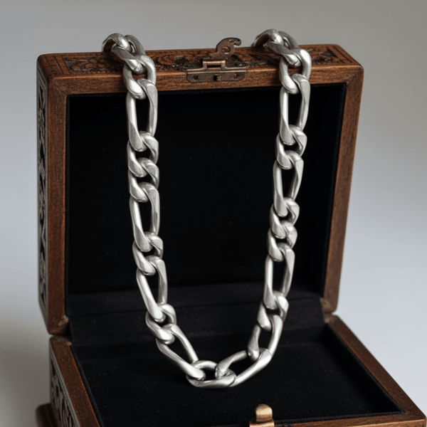 Heavy Sterling Silver Figaro Chain Necklace, 23” 184g Unisex