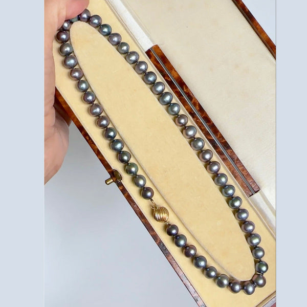 Vintage 14K Gold 9mm Peacock Pearl Necklace - Boylerpf