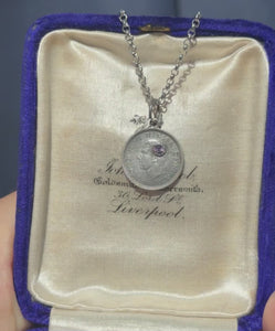 Vintage Three Pence Amethyst King George Coin Necklace - Boylerpf