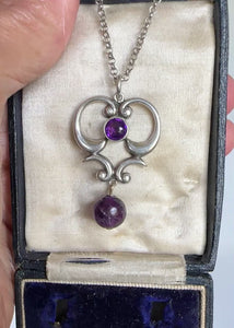 Antique Art Nouveau Amethyst Sterling Silver Pendant - Boylerpf