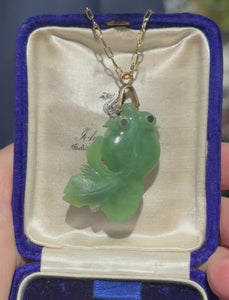 Carved Jade Koi Fish Pendant Necklace in 14K Gold - Boylerpf