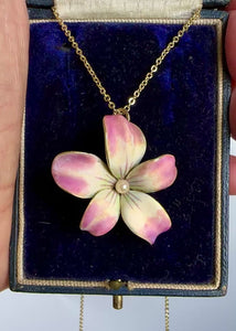 Antique Art Nouveau Enamel Violet Brooch Pendant, 14K Gold - Boylerpf