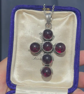 Vintage Amethyst Cabochon Cross Necklace in Sterling Silver - Boylerpf