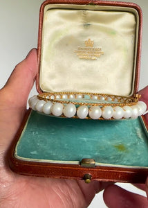 Vintage Pearl Bangle Bracelet 14K Gold Bridal Jewelry - Boylerpf