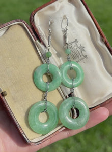 Art Deco Sterling Silver Jade Hoop Chandelier Earrings - Boylerpf