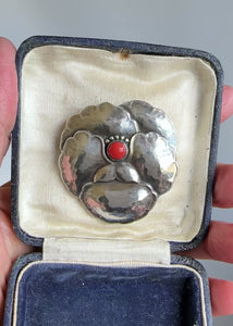 Georg Jensen Sterling Silver Pansy Coral Brooch No. 113 - Boylerpf