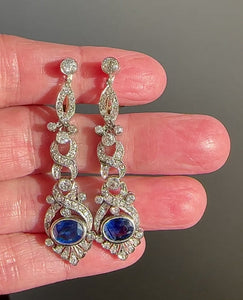 Art Deco Platinum Ceylon Sapphire and Diamond Earrings - Boylerpf