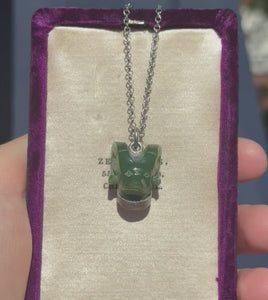 Vintage Silver Carved Jade Ram Head Necklace - Boylerpf