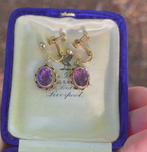 Vintage Amethyst Drop Earrings 14K Gold - Boylerpf