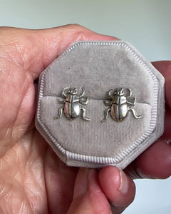 Vintage Sterling Silver Beetle Bug Stud Earrings - Boylerpf
