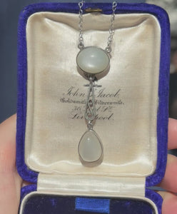 Vintage Art Deco Moonstone Sterling Silver Necklace - Boylerpf