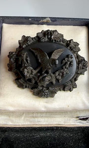 Antique Victorian Vulcanite Eagle Mourning Brooch Pin - Boylerpf