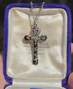 Vintage Enamel Sterling Silver Engraved Cross Necklace - Boylerpf