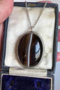 Victorian Sterling Silver Banded Agate Pendant Necklace - Boylerpf