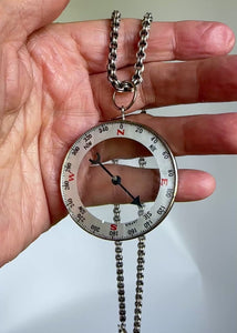 Vintage Working Compass Pendant Necklace Watch Fob - Boylerpf