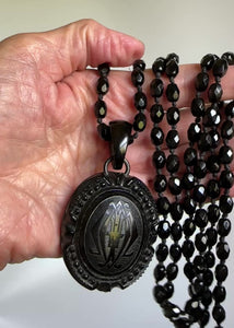 Antique Victorian Whitby Jet Mourning Locket Necklace - Boylerpf