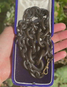 Antique Carved Horn Chain Link Victorian Necklace - Boylerpf
