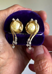 Vintage Italian 14K Gold Mosaic Pearl Diamond Earrings - Boylerpf