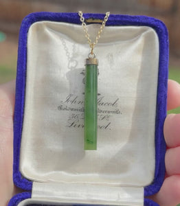 Vintage Carved Nephrite Jade Cylinder Necklace - Boylerpf