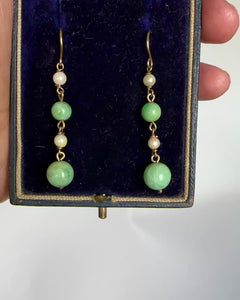 Vintage Jadeite Pearl Drop Earrings in 9K Gold - Boylerpf