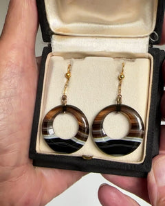 Antique Victorian Scottish Banded Agate Drop Earrings - Boylerpf