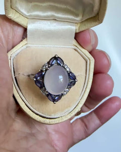 Vintage 18K White Gold Moonstone Tanzanite Ring - Boylerpf