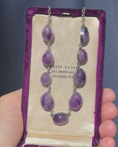 Vintage Sterling Silver Amethyst Cabochon Necklace - Boylerpf