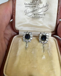 Antique Victorian Sapphire Halo Screw Back Earrings - Boylerpf
