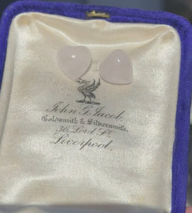 Vintage 14K Gold Rose Quartz Heart Stud Earrings - Boylerpf
