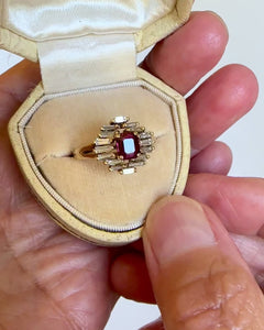 Vintage 14K Ruby & Baguette Diamond Ballerina Ring - Boylerpf